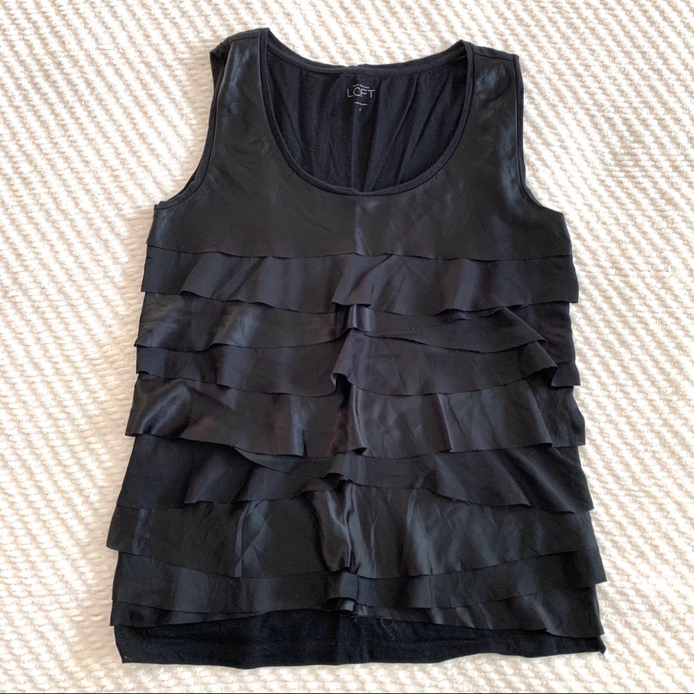 LOFT Small Black Ruffled Sleeveless Top